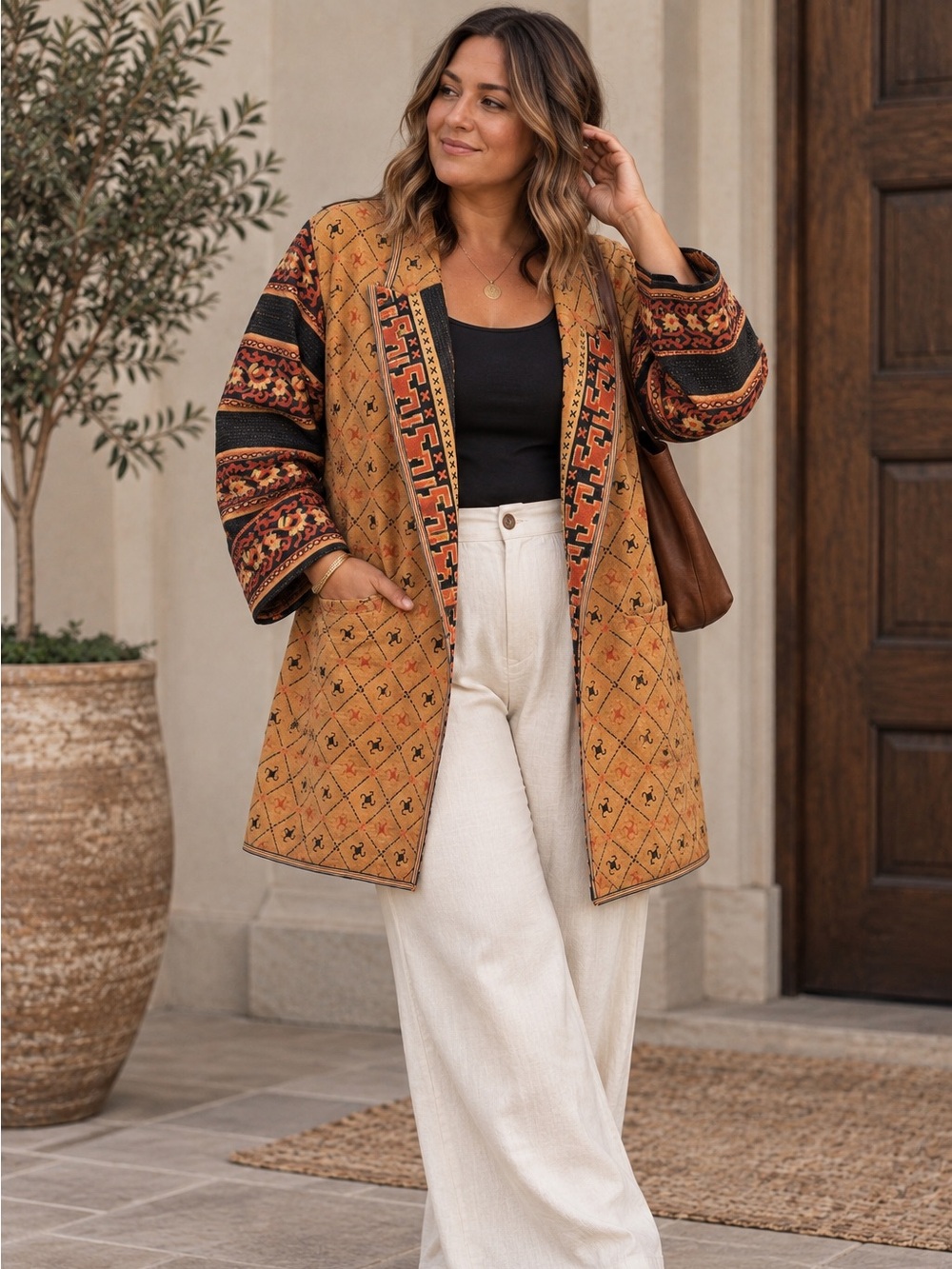 Vineet Bahl x Anthropologie Kantha Quilted Artisan Longline Open Front Jacket
